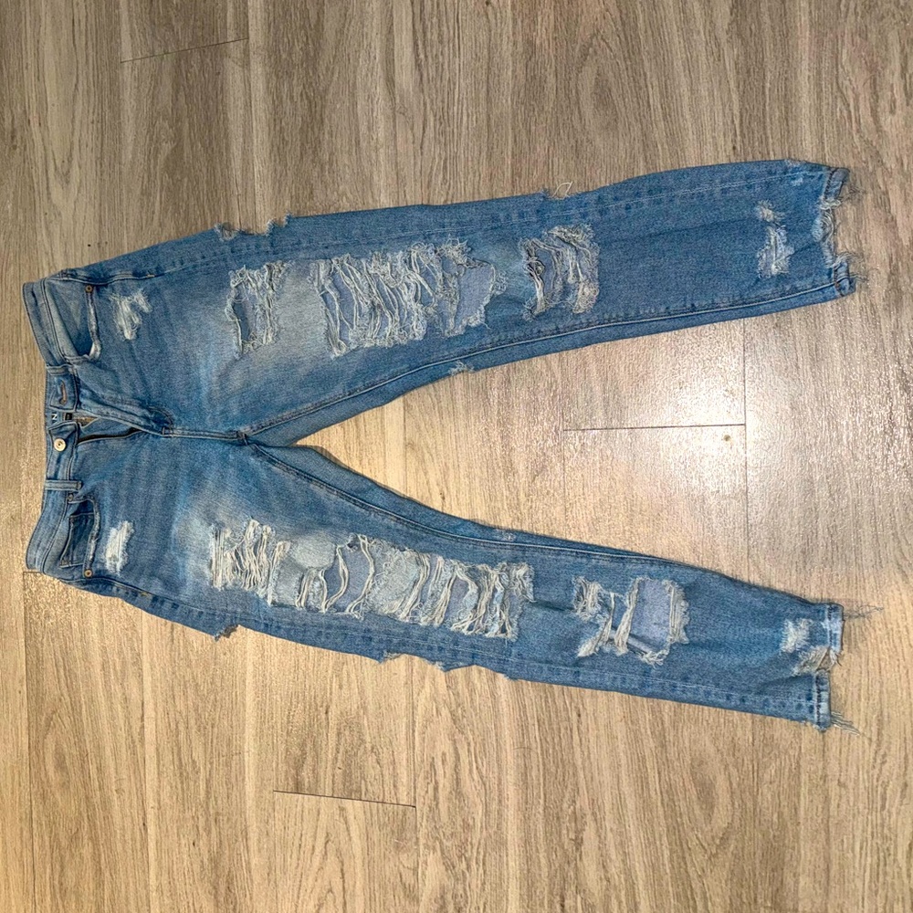 AE Distressed Mom Jeans